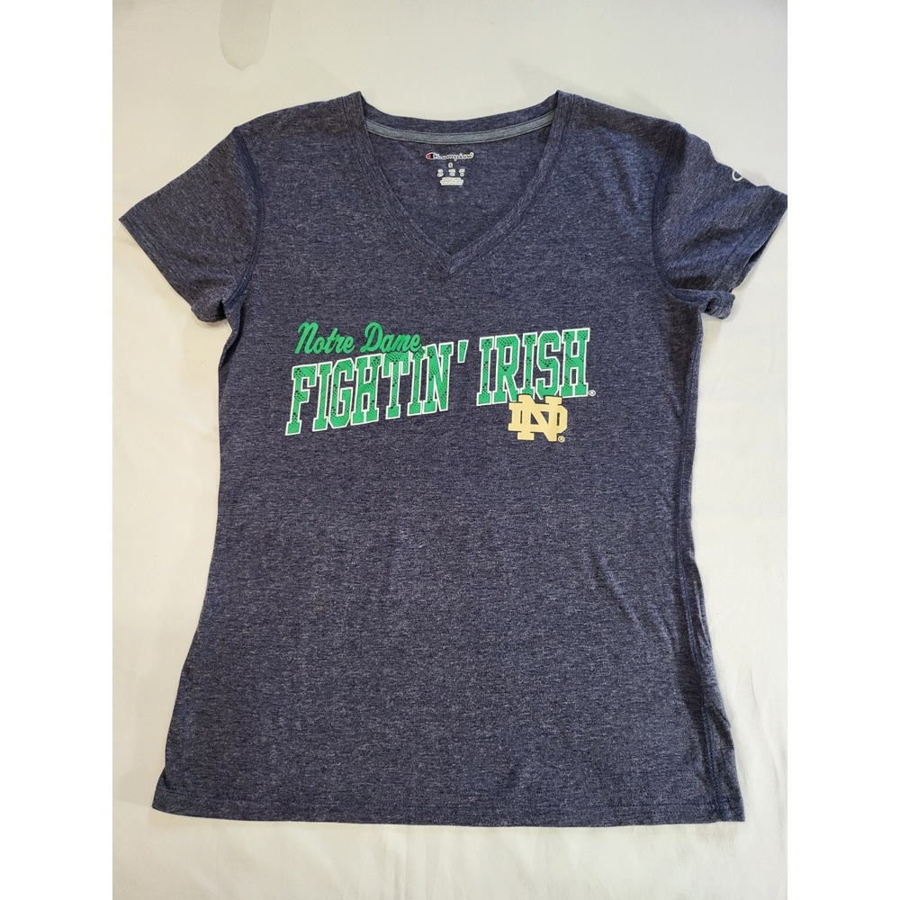 Champion Notre Dame Fighting Irish V-Neck Graphic T-Shirt Navy Blue Small